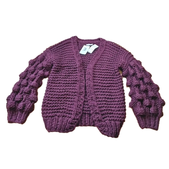 Sage The Label Mina Cardigan Med Lg Burgundy Purple Bobble Fuzzy Cable Knit Nwt - Picture 4 of 12